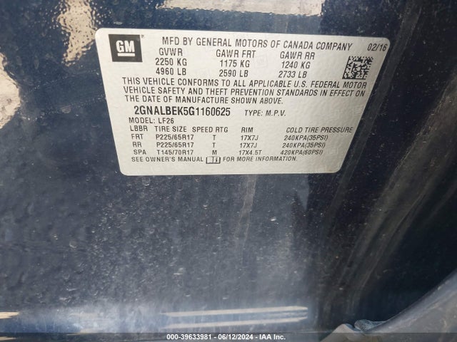 Chevrolet EQUINOX LS 2016 2GNALBEK5G1160625 Image 9