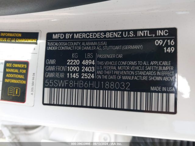 55SWF8HB6HU188032 Mercedes-Benz Amg C 63 S