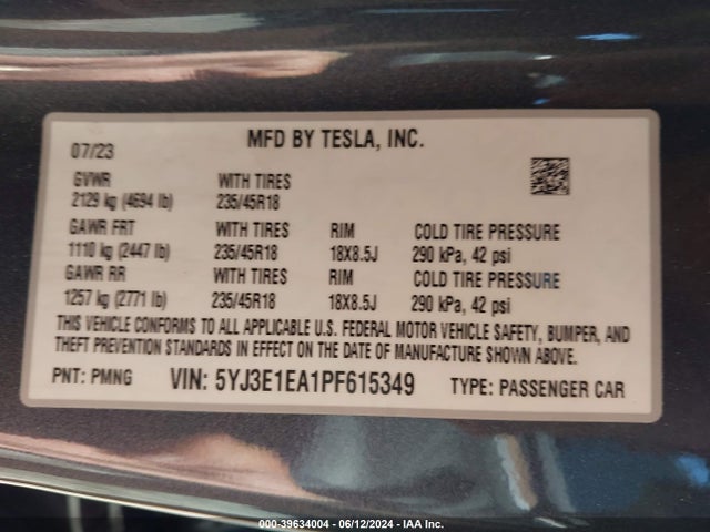 Tesla Model 3 Rear-wheel Drive 2023 5YJ3E1EA1PF615349 Image 9