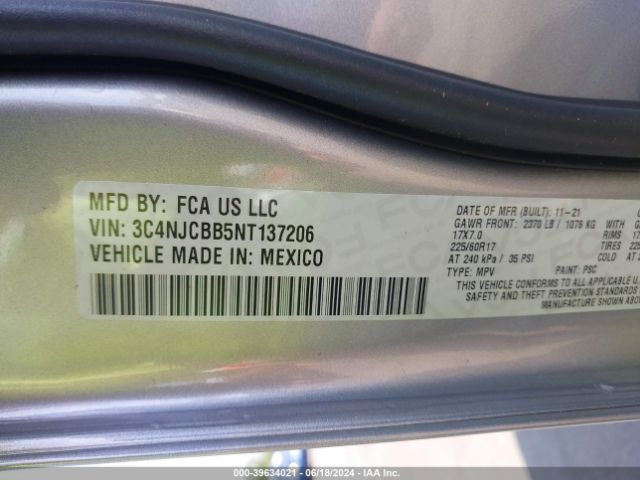 3C4NJCBB5NT137206 Jeep Compass Latitude Fwd