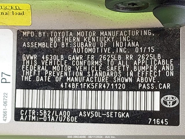 Toyota CAMRY XLE 2015 4T4BF1FK5FR471120 Image 9