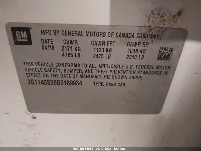 Chevrolet IMPALA 2LZ 2016 2G1145S30G9189934 Image 9