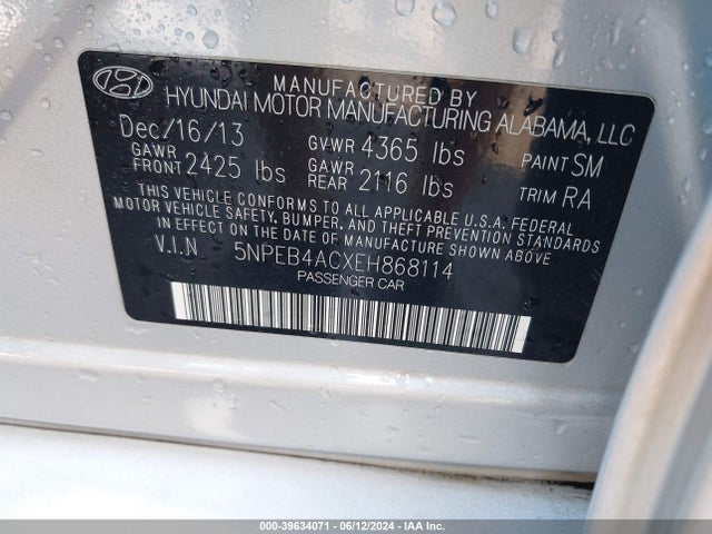 Hyundai SONATA GLS 2014 5NPEB4ACXEH868114 Image 9