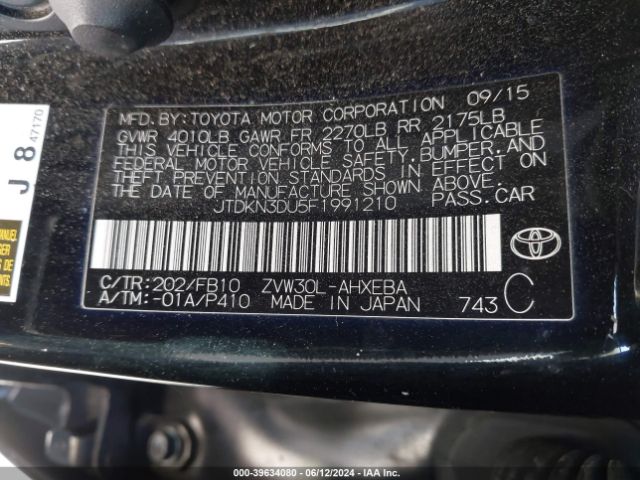 JTDKN3DU5F1991210 Toyota Prius Two