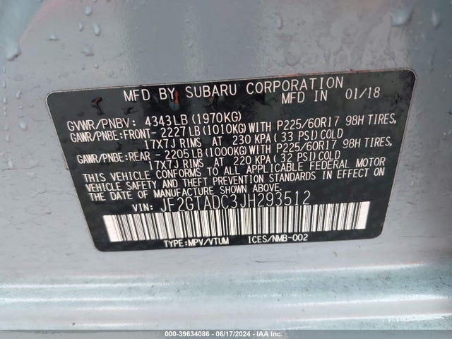 JF2GTADC3JH293512 Subaru Crosstrek 2.0i Premium