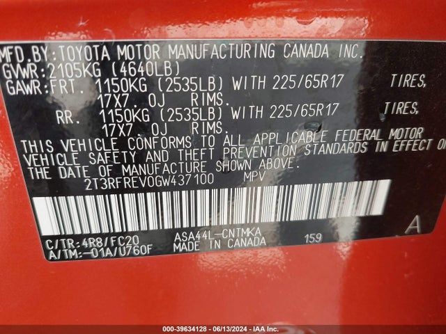 Toyota Rav4 Xle 2016 2T3RFREV0GW437100 Image 9