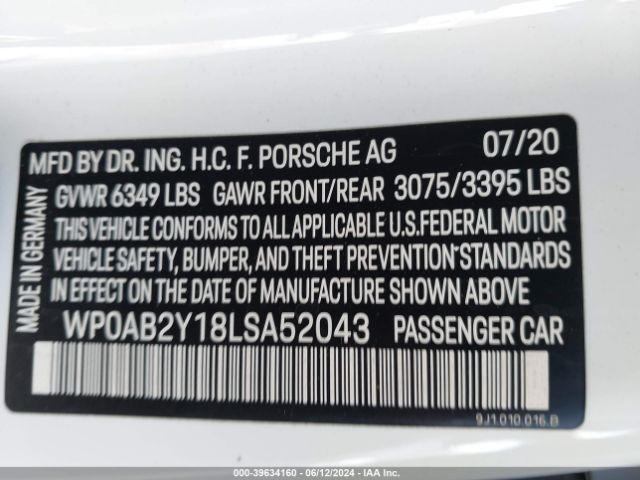 WP0AB2Y18LSA52043 Porsche TAYCAN 4S