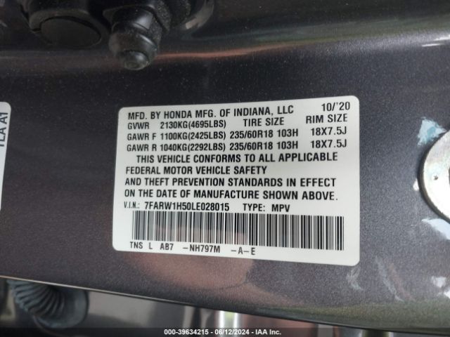 7FARW1H50LE028015 Honda Cr-v 2wd Ex