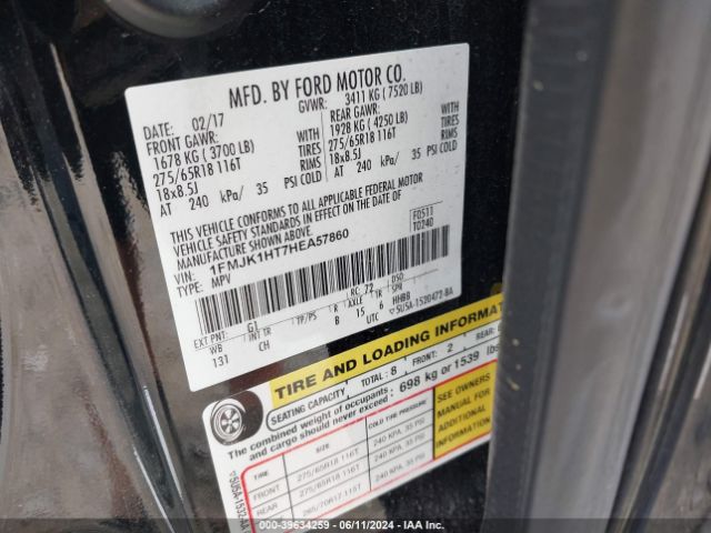 1FMJK1HT7HEA57860 Ford Expedition El Xlt