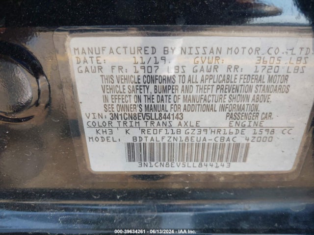 Nissan Versa Sv Xtronic Cvt 2020 3N1CN8EV5LL844143 Image 9