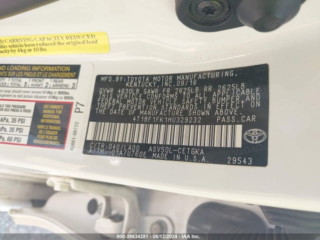 Toyota CAMRY XLE 2017 4T1BF1FK1HU329232 Image 9