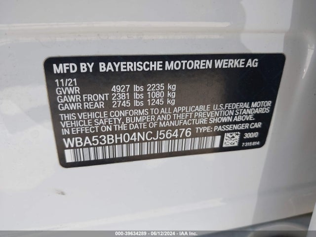 WBA53BH04NCJ56476 BMW 530 I