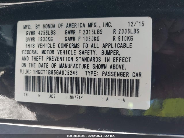 Honda Accord Ex-l 2016 1HGCT1B85GA005245 Image 9