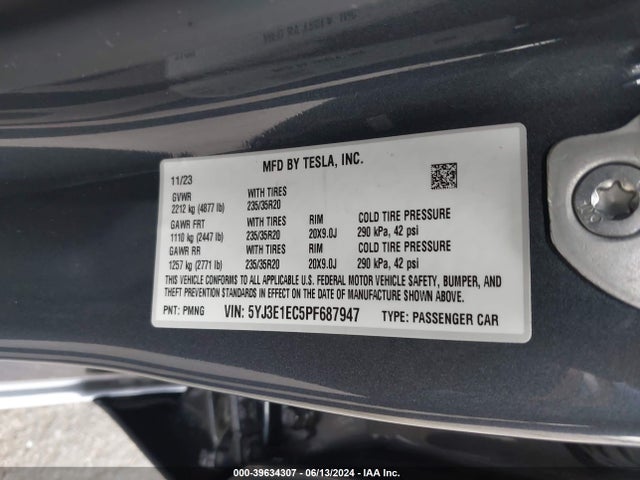 5YJ3E1EC5PF687947 Tesla Model 3 Performance Dual Motor All-wheel Drive