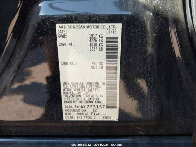 Nissan Altima 2.5 S 2016 1N4AL3AP4GC273157 Image 9