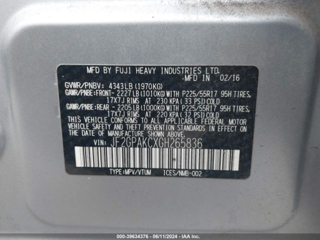 JF2GPAKCXGH265836 Subaru Crosstrek 2.0i Limited