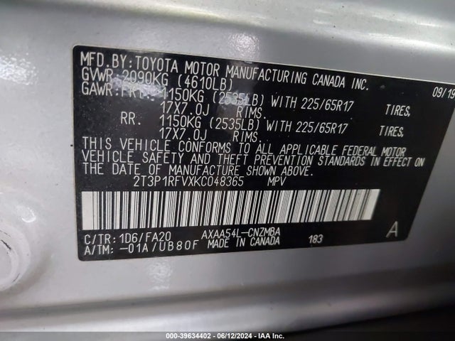 Toyota Rav4 Xle 2019 2T3P1RFVXKC048365 Image 9