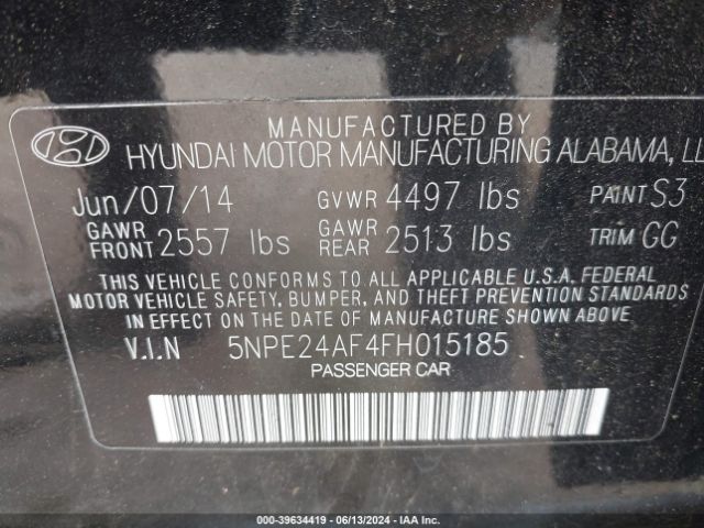 5NPE24AF4FH015185 Hyundai SONATA SE