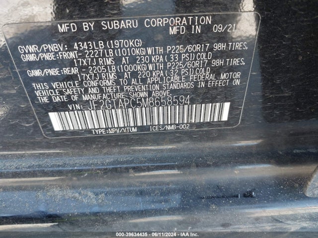 Subaru Crosstrek Premium 2021 JF2GTAPC5M8658594 Image 9