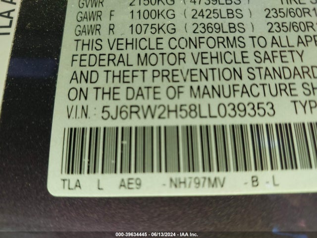 Honda Cr-v Awd Ex 2020 5J6RW2H58LL039353 Image 9