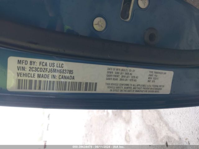 2C3CDZFJ6MH683785 Dodge Challenger R/t Scat Pack Widebody