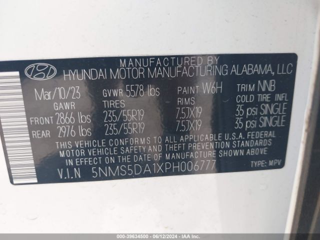 5NMS5DA1XPH006777 Hyundai Santa Fe Hybrid Limited