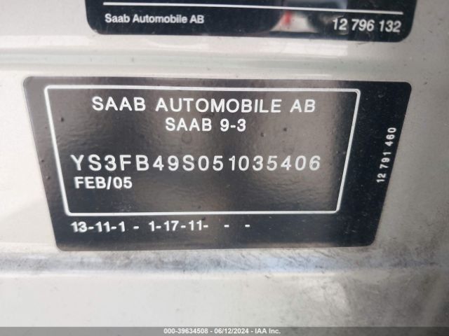 2005 SAAB 9-3 YS3FB49S051035406 Photo 8