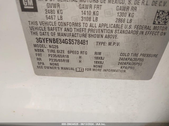 3GYFNBE34GS578481 Cadillac Srx Luxury Collection