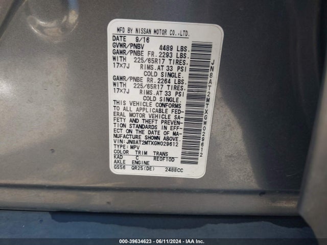 Nissan ROGUE S 2016 JN8AT2MTXGW029612 Image 9