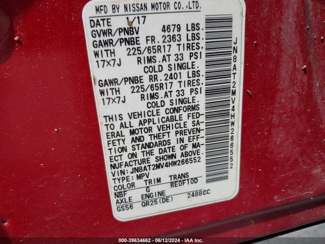 Nissan ROGUE SV 2017 JN8AT2MV4HW266552 Image 9