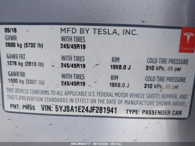 Tesla Model S 100d/75d/p100d 2018 5YJSA1E24JF281941 Image 9