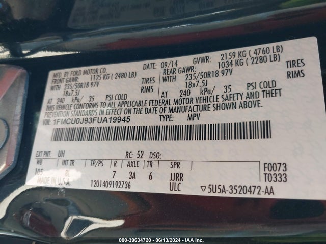 Ford Escape Titanium 2015 1FMCU0J93FUA19945 Image 9