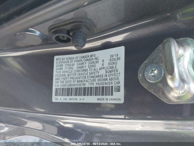 2HGFC4B6XKH309789 Honda Civic Lx