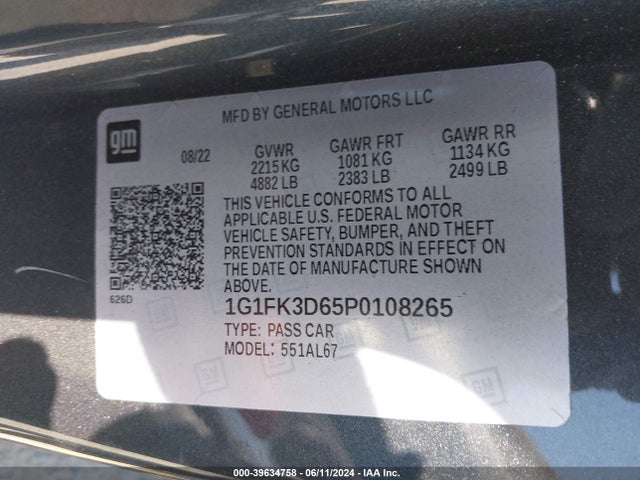 1G1FK3D65P0108265 Chevrolet Camaro Rwd  Zl1