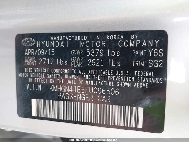 Hyundai Genesis 3.8 2015 KMHGN4JE6FU096506 Image 9