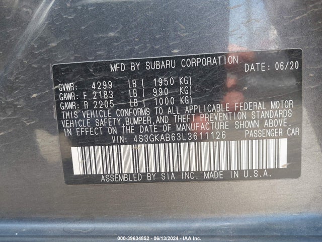 Subaru IMPREZA SEDAN 2020 4S3GKAB63L3611126 Image 9