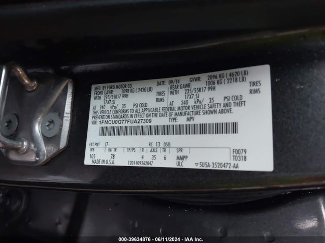 Ford ESCAPE SE 2015 1FMCU0G77FUA27309 Image 9