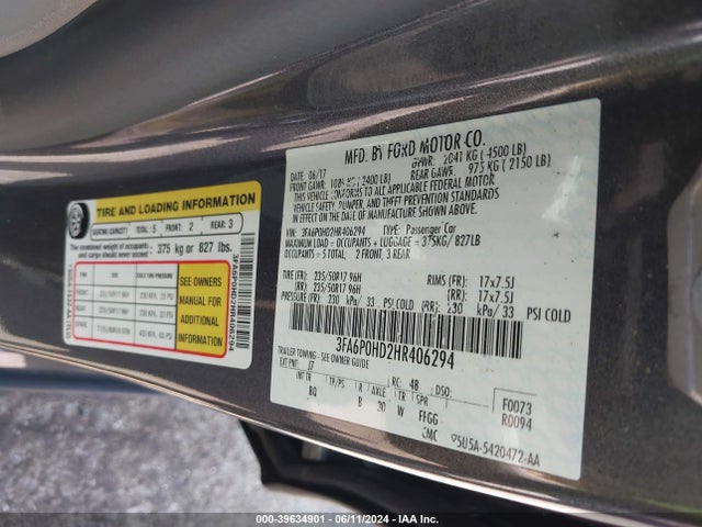 Ford FUSION SE 2017 3FA6P0HD2HR406294 Image 9