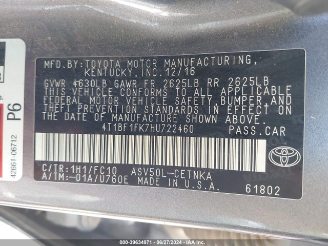 Toyota CAMRY LE 2017 4T1BF1FK7HU722460 Image 9