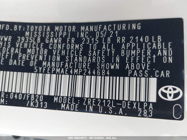 Toyota COROLLA LE 2021 5YFEPMAE4MP244684 Image 9