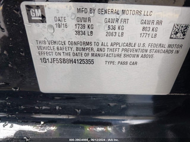 Chevrolet Sonic Premier Auto 2017 1G1JF5SB8H4125355 Image 9