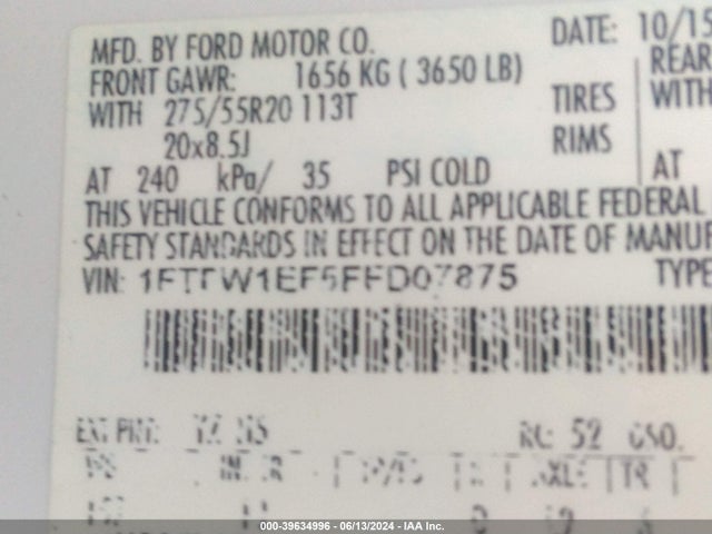 Ford F-150 King Ranch 2015 1FTFW1EF5FFD07875 Image 9