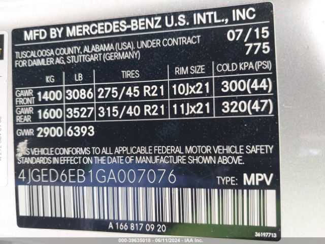 4JGED6EB1GA007076 Mercedes-Benz Gle 450 Amg Coupe 4matic