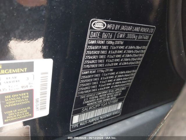SALWS2PF1GA101989 Land Rover Range Rover Sport 3.0l V6 Supercharged Hse