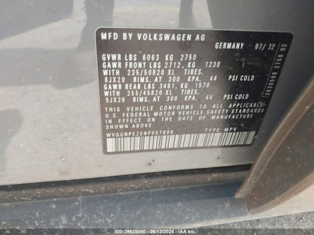 WVGUNPE25NP057696 Volkswagen Id.4 Awd Pro S