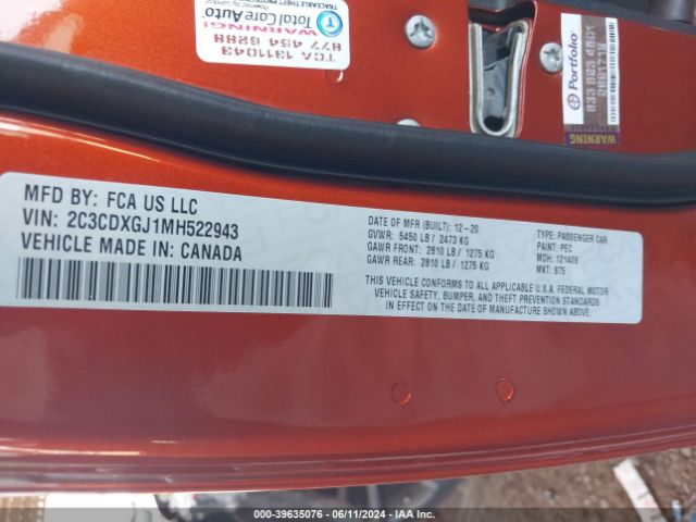 2C3CDXGJ1MH522943 Dodge Charger Scat Pack Rwd