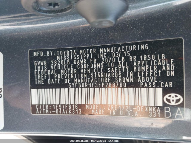 Toyota COROLLA LE 2015 5YFBURHE3FP288760 Image 9