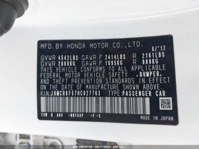 JHMCR6F57HC027763 Honda Accord Hybrid Ex-l