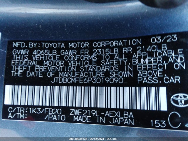 Toyota Corolla Hybrid Le 2023 JTDBCMFE6P3019090 Image 9