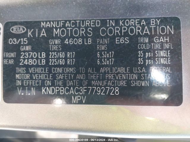 KNDPBCAC3F7792728 KIA Sportage Lx